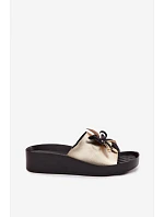 Kožené dámské pantofle s ozdobou model 22133798 Zlaté - S.Barski