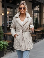 Dámská přechodná bunda s páskem světle béžová FashionStreet TY5587