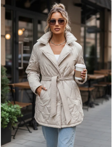Dámská přechodná bunda s páskem světle béžová FashionStreet TY5587