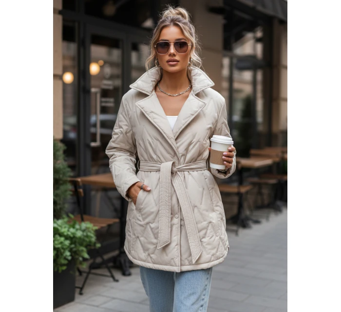 Dámská přechodná bunda s páskem světle béžová FashionStreet TY5587