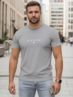 BLESSED šedé pánské bavlněné tričko s potiskem FashionStreet NX5124R