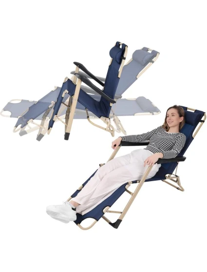 TURISTICKÉ VÍCEPOLOHOVÉ KŘESLO GARDA S OPĚRKOU HLAVY TMAVĚ MODRÁ - BÉŽOVÁ