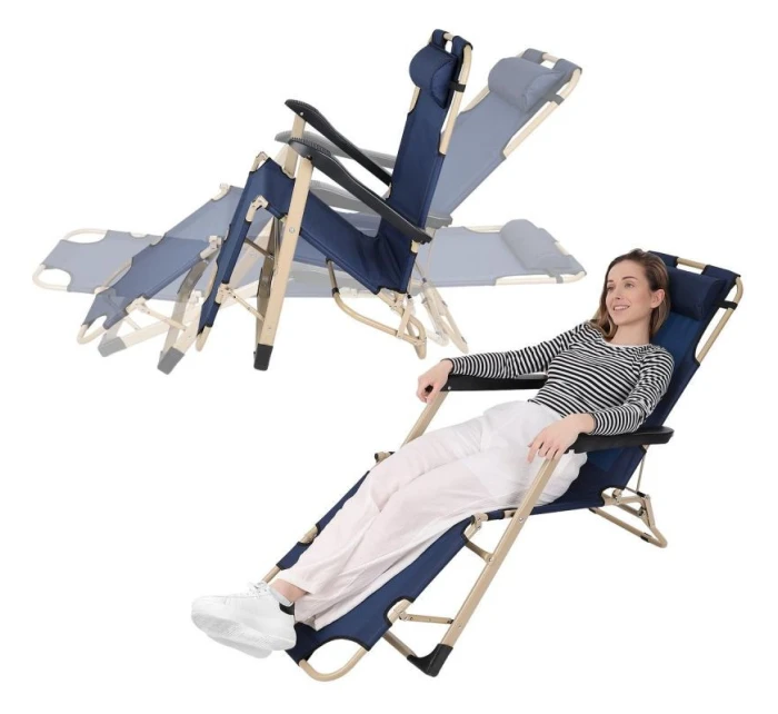 TURISTICKÉ VÍCEPOLOHOVÉ KŘESLO GARDA S OPĚRKOU HLAVY TMAVĚ MODRÁ - BÉŽOVÁ