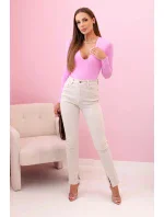 Dámská halenka s dlouhým rukávem a hlubokým výstřihem světle růžová