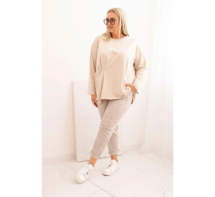 Dámská blůza Plus Size s bavlnou, kapsou a ohrnutým rukávem kiwi Dámská blůza Plus Size s bavlnou, kapsou a ohrnutým rukávem kiwi