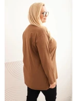 Dámská blůza Plus Size s výstřihem do V a dlouhým rukávem hnědá Dámská blůza Plus Size s výstřihem do V a dlouhým rukávem hnědá