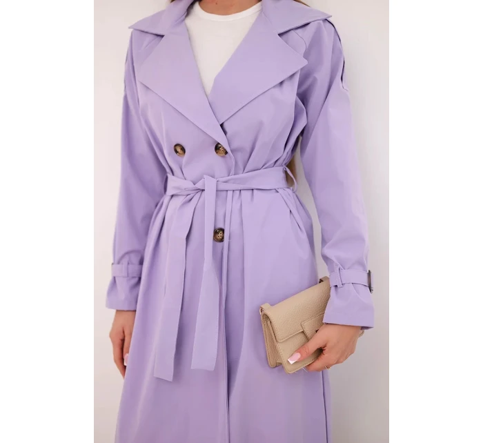 Dámský kabát v pase s límcem světle fialový Dámský kabát v pase s límcem světle fialový