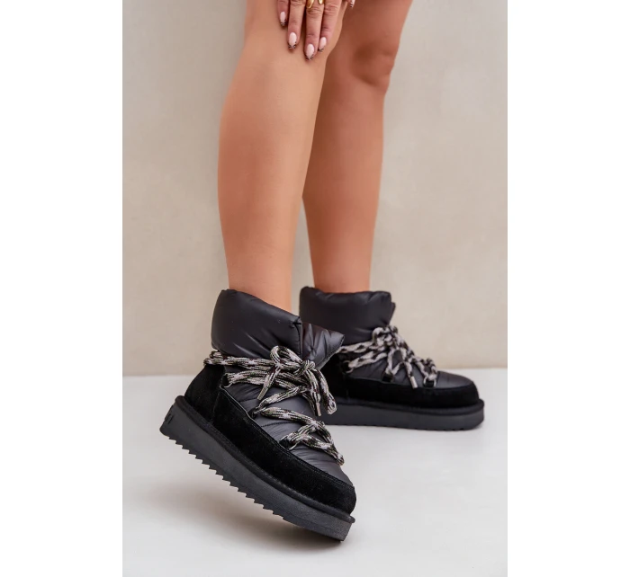 Semišové Sněhule Dámské S Hlavními Šněrováním D.Franklin DFSH375003 Černé