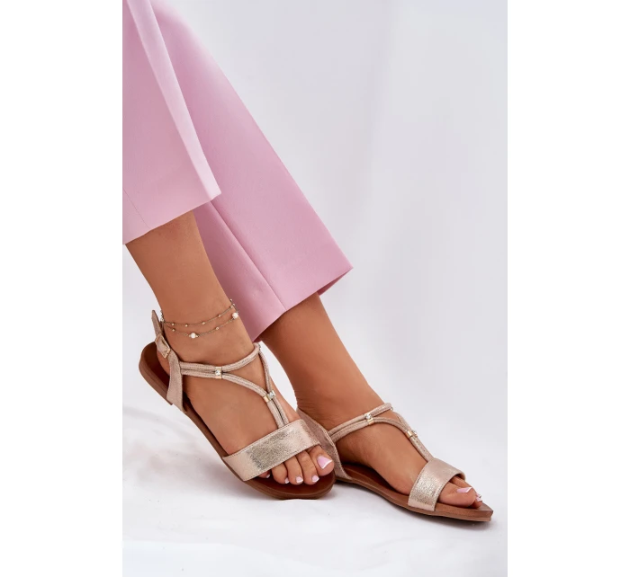 Dámské Plátěné Sandály S Pásky S.Barski KV51-120 Růžové Zlato Dámské Plátěné Sandály S Pásky S.Barski KV51-120 Růžové Zlato