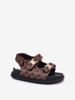 Dětské Sandály Na Suchý Zip Se Zlatými Detaily Hnědé Cavina