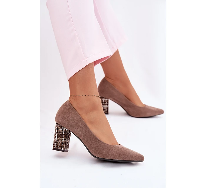 Lodičky z eko semiše Sergio Leone PB414 světle hnědé s ozdobným sloupkem Lodičky z eko semiše Sergio Leone PB414 světle hnědé s ozdobným sloupkem