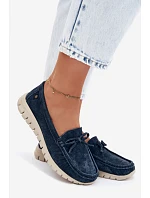 Dámské mokasíny z přírodního semiše s mašlí Vinceza 95401 tmavě modré