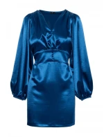 Saténové mini šaty s rukávy  modré model 21479307 - Moe