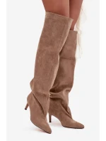 Dámské kozačky na jehlovém podpatku, vsuvné Mavilla – béžové