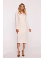 Tužkové šaty s ozdobnými rameny S412 slonová kost - Stylove Tužkové šaty s ozdobnými rameny S412 slonová kost - Stylove