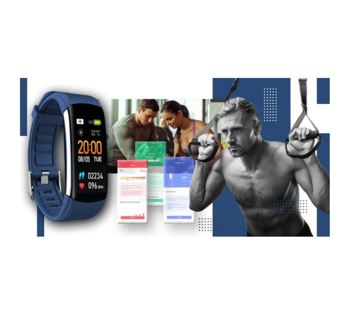 GIEWONT Smartwatch černé a námořnické modré 2 pruhy GW200-6