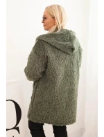 Dámský kabát Plus Size z viskózy na zip s kapucí khaki