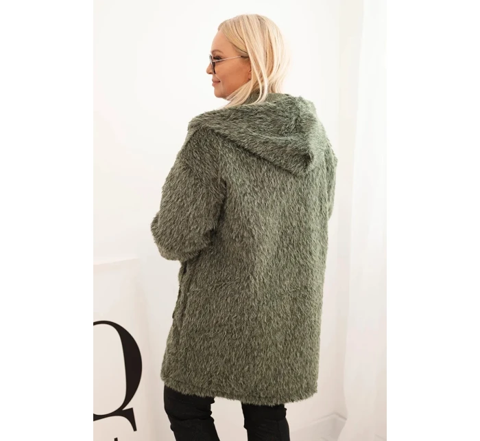 Dámský kabát Plus Size z viskózy na zip s kapucí khaki