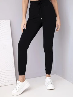 Dámské teplákové kalhoty s vysokým pasem a šňůrkou černé