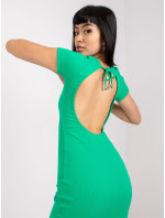 Tmavě zelené žebrované šaty s krátkým rukávem Nora RUE PARIS
