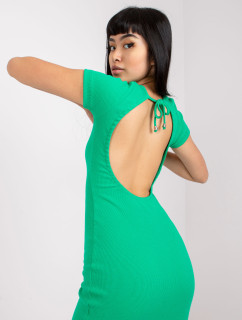Tmavě zelené žebrované šaty s krátkým rukávem Nora RUE PARIS