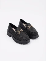 Komfortní  mokasíny dámské černé platforma