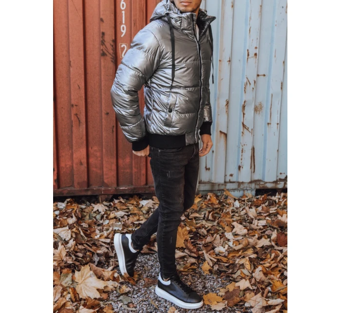 Pánská zimní bunda s kapucí ve stříbrné barvě FashionStreet TX3948 Pánská zimní bunda s kapucí ve stříbrné barvě FashionStreet TX3948
