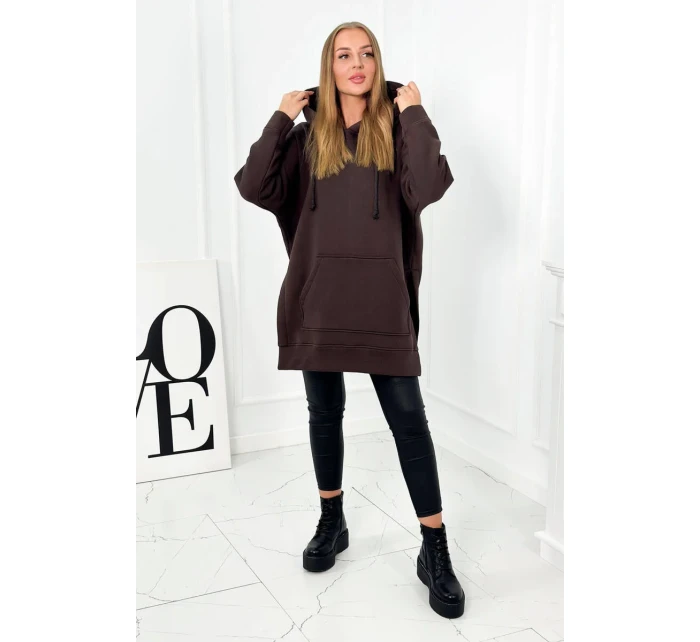 Zateplená mikina s bočními rozparky hnědý