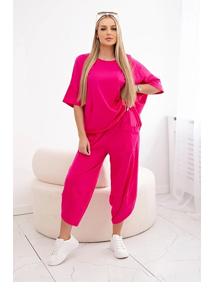 Bavlněný komplet halenka + kalhoty fuchsie