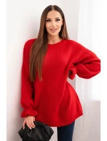 Dámský svetr s příměsí moheru a vlny volného střihu červený