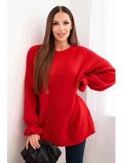 Dámský svetr s příměsí model 21764747 a vlny volného střihu červený - K-Fashion