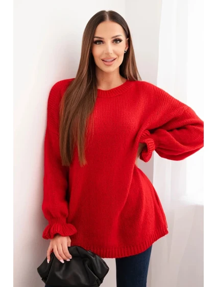 Dámský svetr s příměsí moheru a vlny volného střihu červený