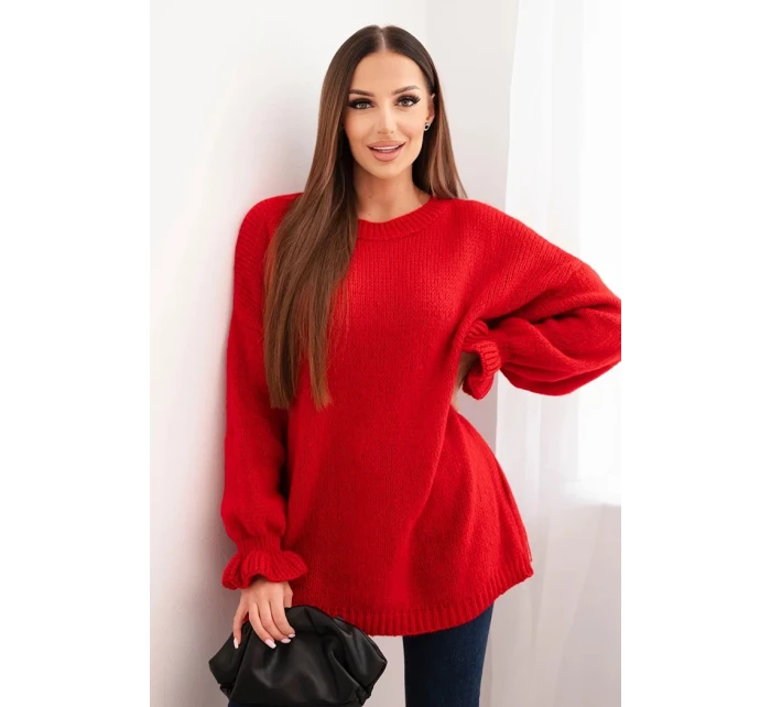 Dámský svetr s příměsí moheru a vlny volného střihu červený