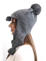Dámská zimní čepice s vlnou, kšiltem a bambulemi K475 grafitová