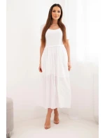 Dámské bavlněné midi šaty s krátkým rukávem a rozšířeným spodkem bílá