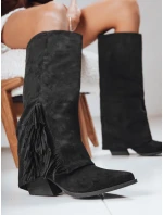 Dámské semišové boho černé boty FashionStreet ZY1287