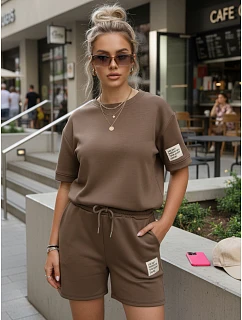Dámská viskózová souprava s motýlem a šortkami hnědá FashionStreet AY1194