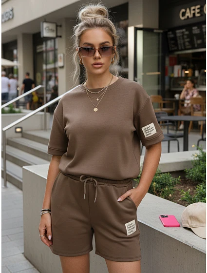 Dámská viskózová souprava s motýlem a šortkami hnědá FashionStreet AY1194 Dámská viskózová souprava s motýlem a šortkami hnědá FashionStreet AY1194