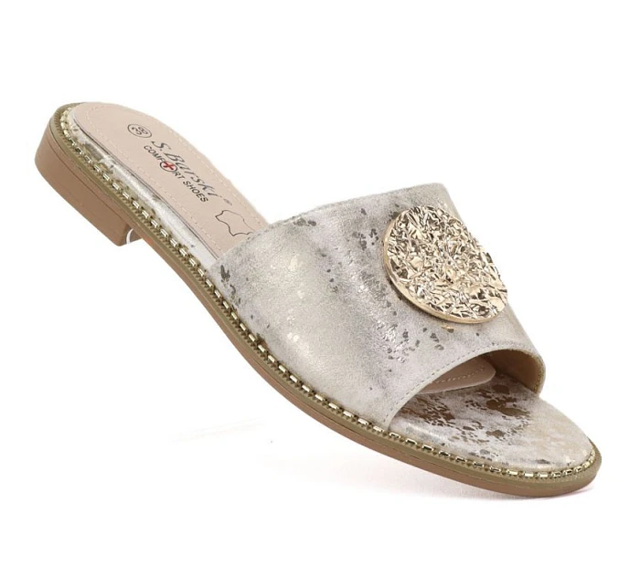 Dámské zlaté kožené žabky S.Barski KV61-6034