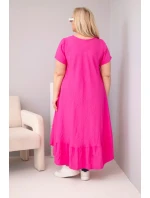 Dámské šaty plus size s krátkým rukávem a volánem z lehké viskózy fuchsiová Dámské šaty plus size s krátkým rukávem a volánem z lehké viskózy fuchsiová