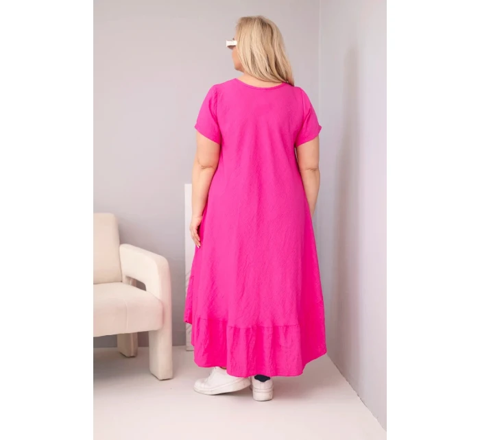 Dámské šaty plus size s krátkým rukávem a volánem z lehké viskózy fuchsiová Dámské šaty plus size s krátkým rukávem a volánem z lehké viskózy fuchsiová