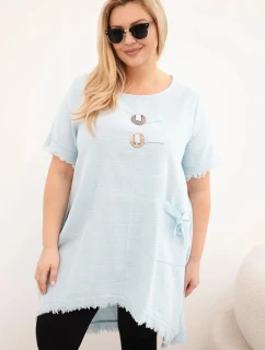 Dámské bavlněné šaty Plus Size s prodlouženým zadním dílem a kapsou modrá