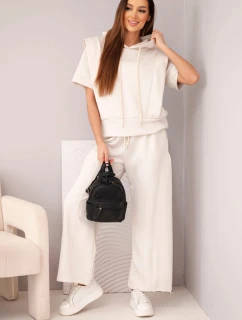 Dámská máslová souprava mikina s kapucí a volné kalhoty se šňůrkou béžový