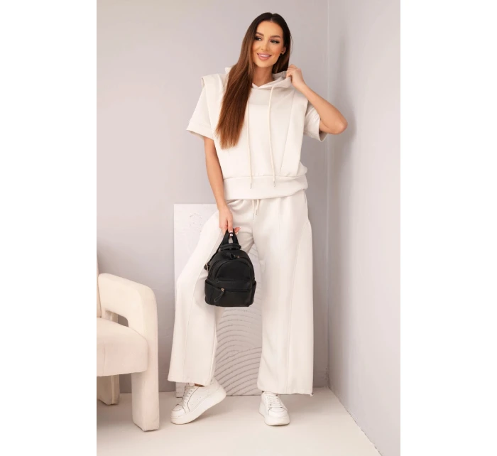 Dámská máslová souprava mikina s kapucí a volné kalhoty se šňůrkou béžový Dámská máslová souprava mikina s kapucí a volné kalhoty se šňůrkou béžový