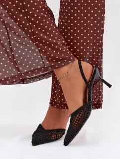 Sandály z pleteniny na podpatku Černé Hanelis