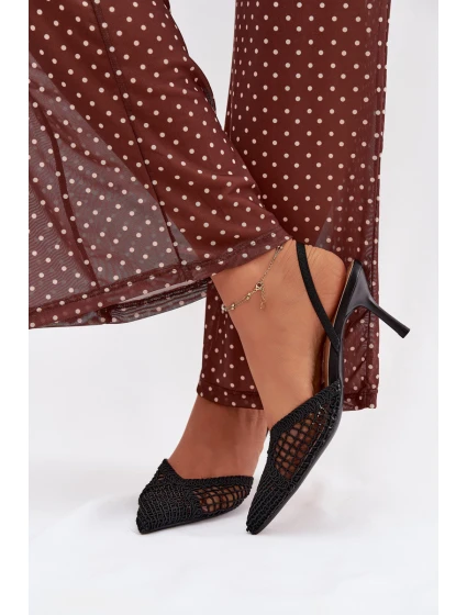 Sandály z pleteniny na podpatku Černé Hanelis