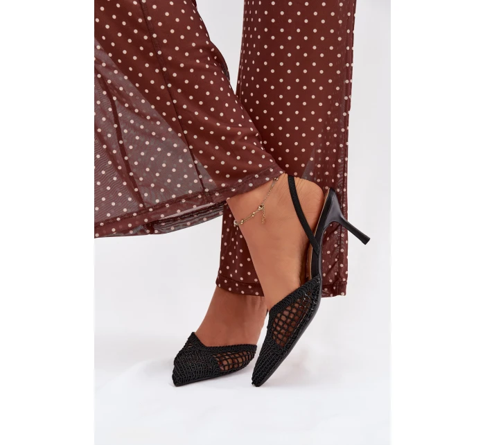 Sandály z pleteniny na podpatku Černé Hanelis