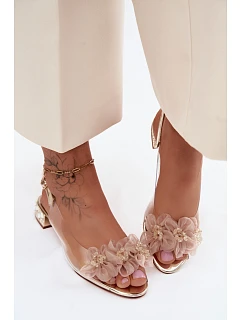 Průhledné sandály s krystaly a síťkovými květinami D&A MR61-9006 Zlaté