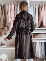 Dámský dlouhý kabát s páskem SLIMFOTA černý FashionStreet NY0747