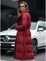 Dámský dlouhý prošívaný kabát bordó model 21990613 - Dstreet